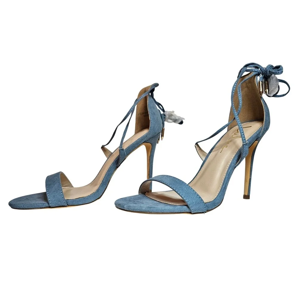 NEW Lulus Blue Faux Suede Lace Up Stiletto Heels Ankle‎ Tie Sandals Womens 8